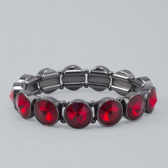NWOT White House Black Market Red Stone Stretch Bracelet - Bold Holiday Jewelry - Picture 1 of 3
